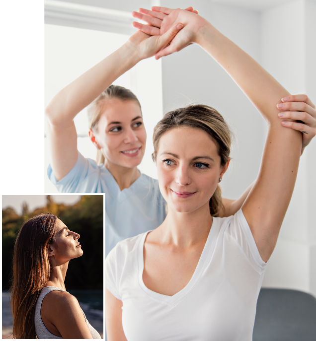 Woman receiving physical therapy shoulder treatment.